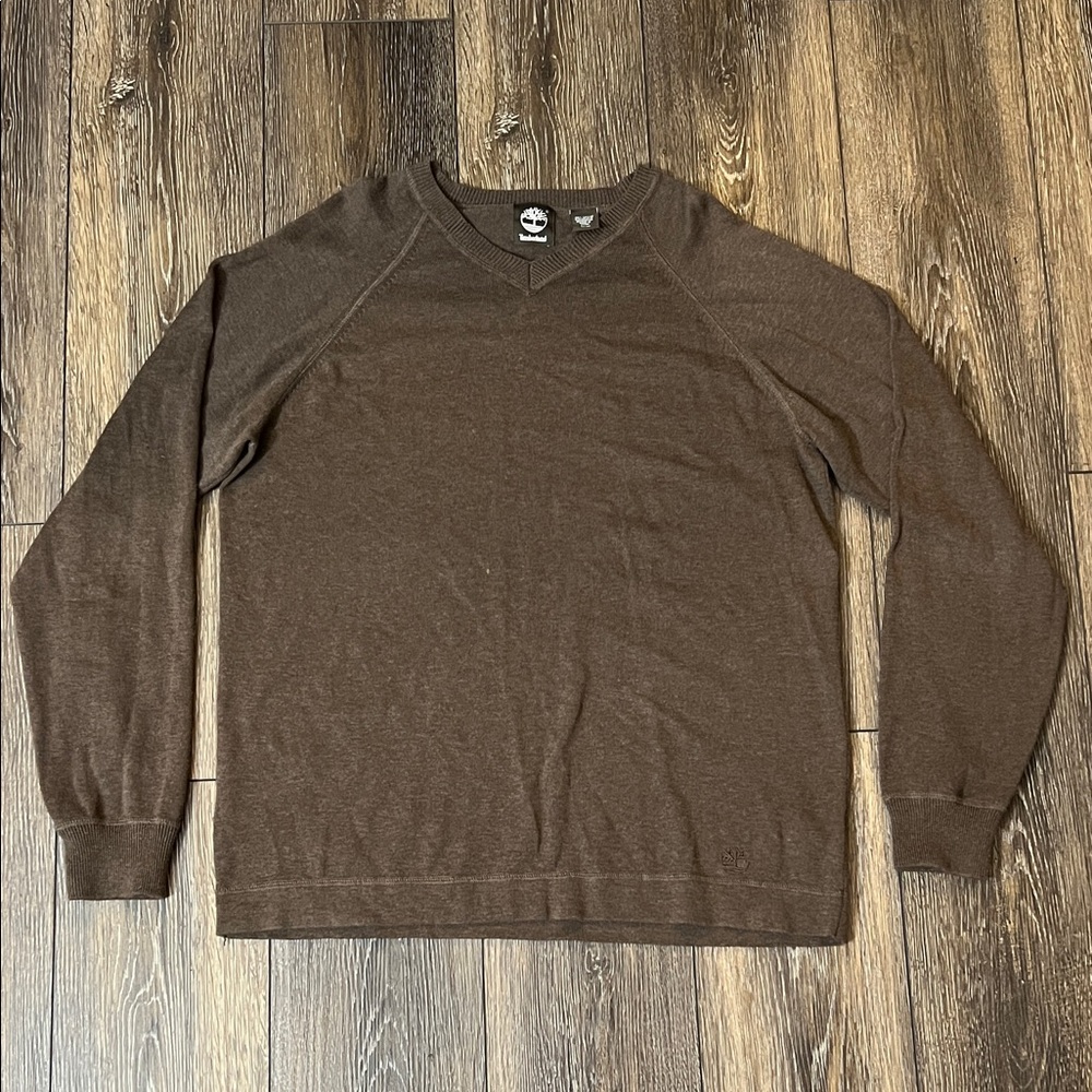 Timberland Brown V-Neck Cotton Sweater Mens Size Medium